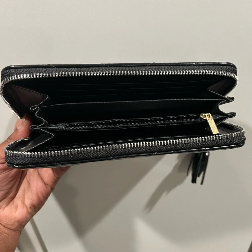 Yves Saint Laurent Black Quilted Patent Leather Zip-Around Wallet with Tassel - Picture 2 of 2